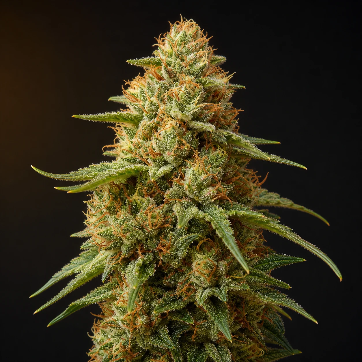 Representative high-resolution macro of a mature cannabis flower selected for the haze and narrow-leaf cultivar family; not a verified photograph of Chocolope