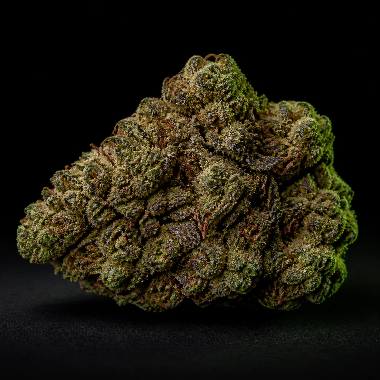 Representative high-resolution macro of a mature cannabis flower selected for the gas and chem cultivar family; not a verified photograph of Blockberry